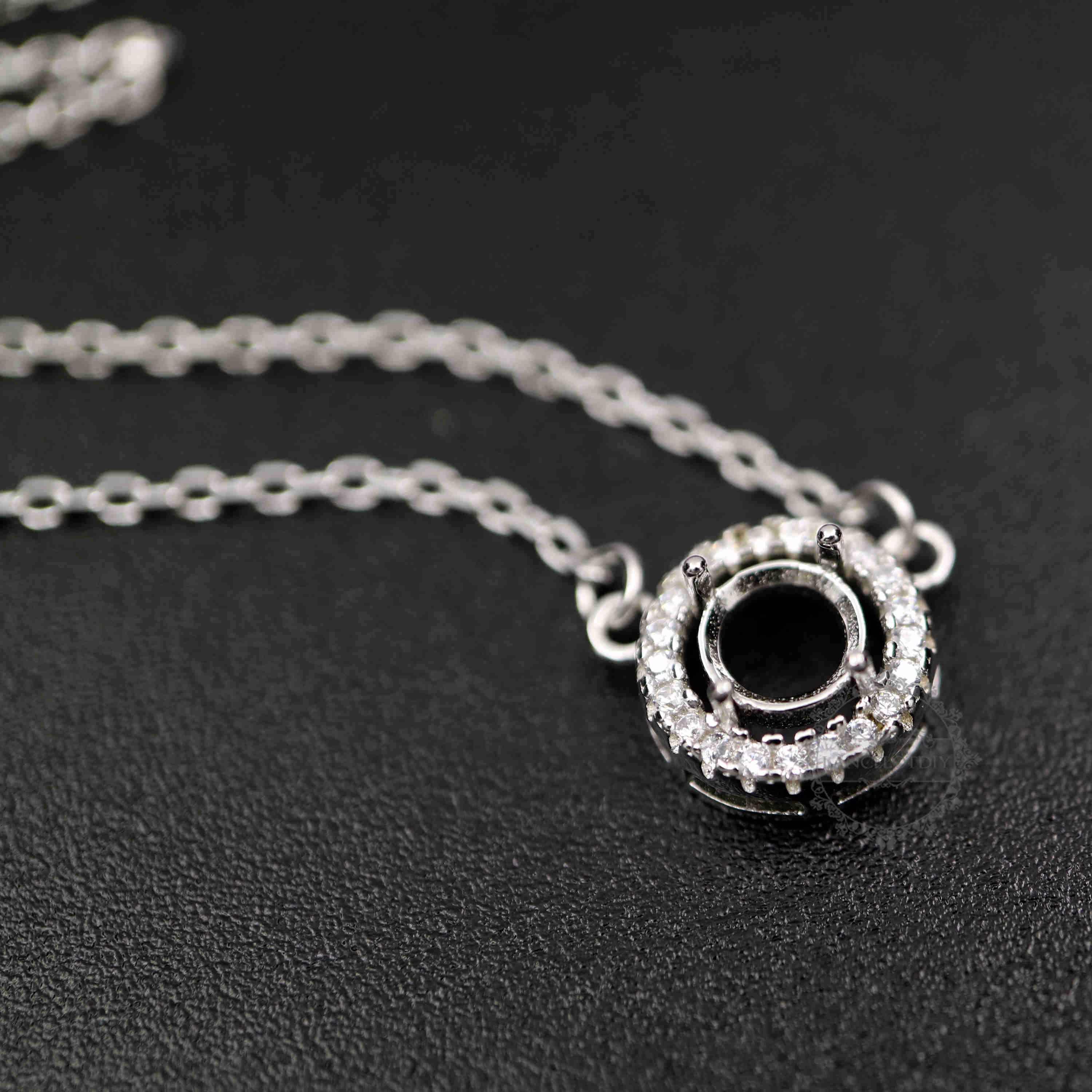 1Pcs 5-8MM Gems Cz Stone Round Prong Bezel Settings Solid 925 Sterling Silver DIY Pendant Charm Tray With 15'' Necklace Chain 1411215 - Click Image to Close